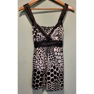 Y2K B Wear Black White Satin Patchwork Polkadot Babydoll Sleeveless Top Sz M Bow